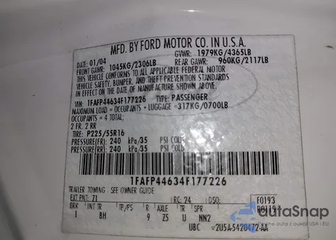 2004 Ford Mustang z USA, uszkodzony, nr VIN 1FAFP44634F177226